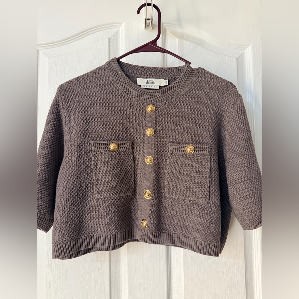 Love Bonito Gray Knit Top with Gold Accents